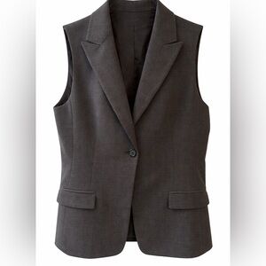 Tahari Charcoal Longline Vest Blazer Size 8 One Button